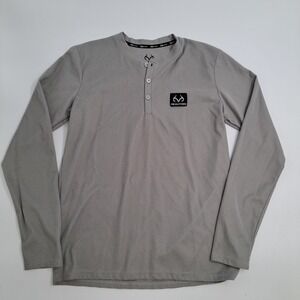 Realtree Henley Shirt Mens M Polyester Spandex Grey Waffle Knit Long Sleeve